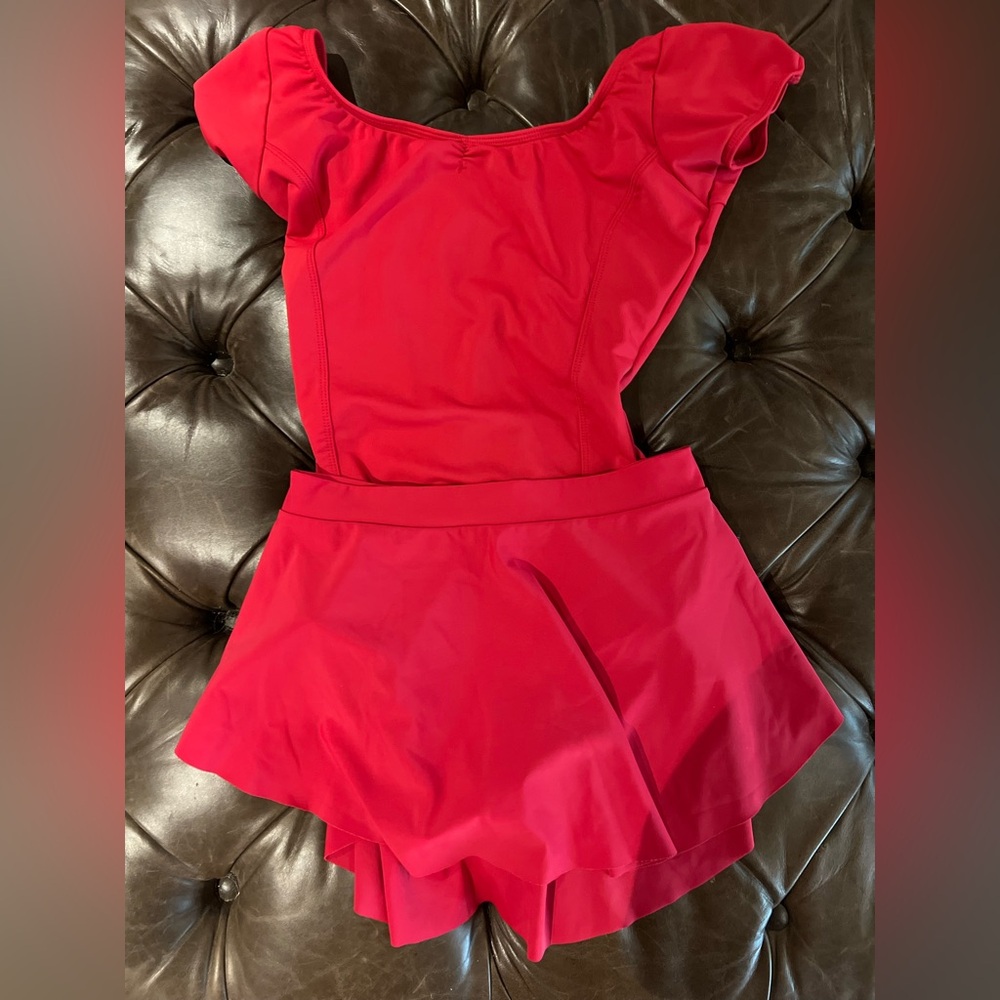 Red Women's Ruffle Sleeve Skirted Swimsuit